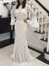Mermaid Scoop Long Sleeves Lace Open Back Sequins Prom Dress LBQ3994